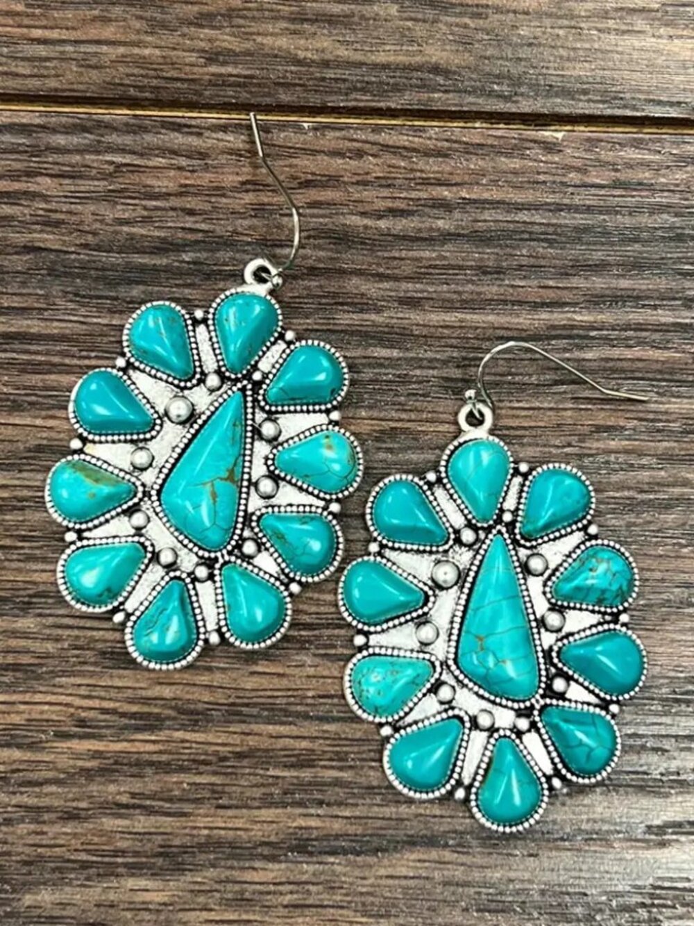 Turquoise Cluster Earrings Western Boho Rodeo Southwestern Statement Dangle